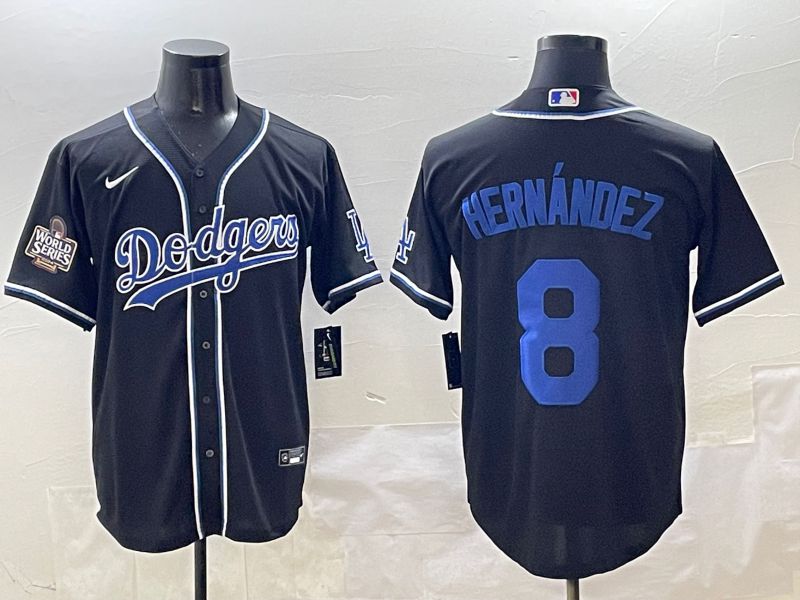 Men 2025 Los Angeles Dodgers #8 Hernandez Black Three generations Fashion Nike MLB Jersey style 10